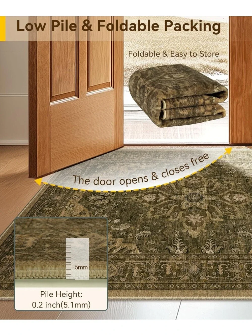 Releany NWT 2'x3' Medallion Distressed Boho  Non-Slip Rug In Dark Brown/Brown